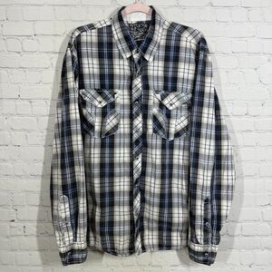 Vintage Y2k Affliction Shirt Men XL Embroidered Plaid Western Snap Button Rare